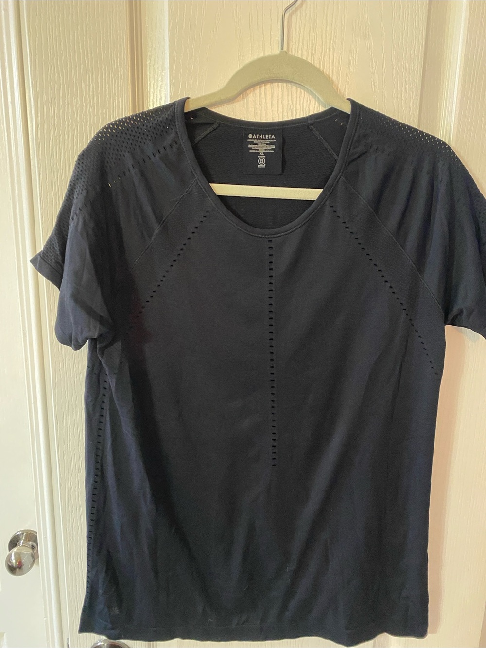 Athleta Black Perforated Short Sleeve Active Tee